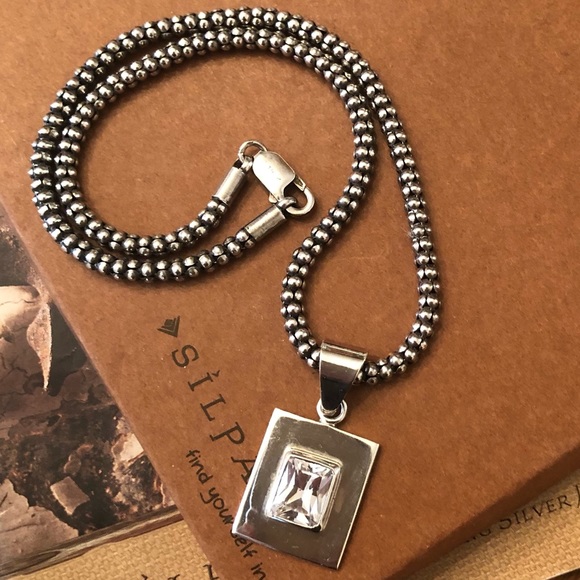 Vintage Silpada Sterling Silver Cubic Zirconia Pendant Popcorn Chain Necklace - Picture 15 of 16